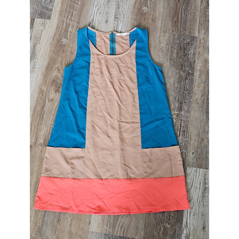 Blu Pepper Womens Colorblock Sleeveless Shift Mini Dress Teal Tan Coral Size M